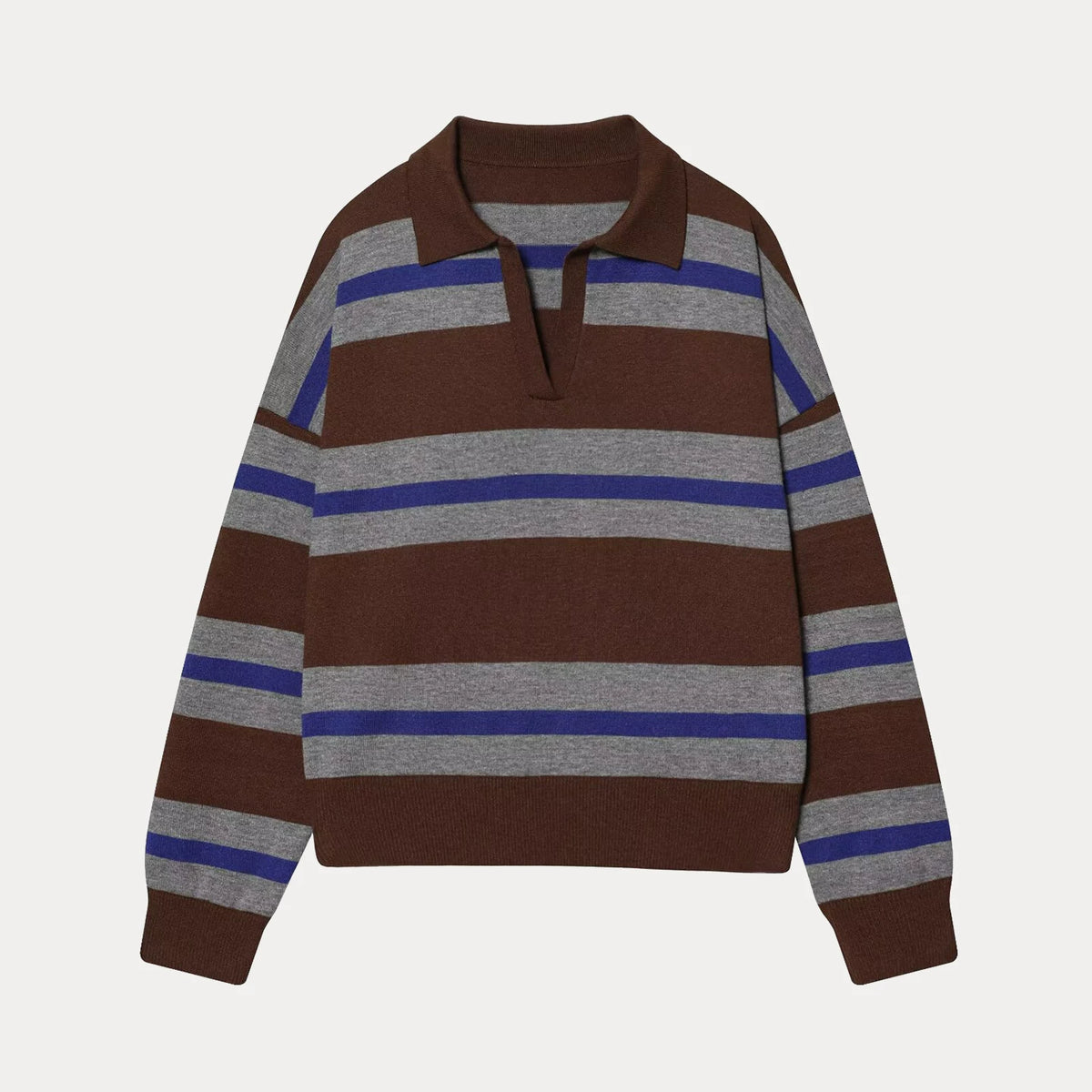 Long-Sleeve Striped Knit Polo