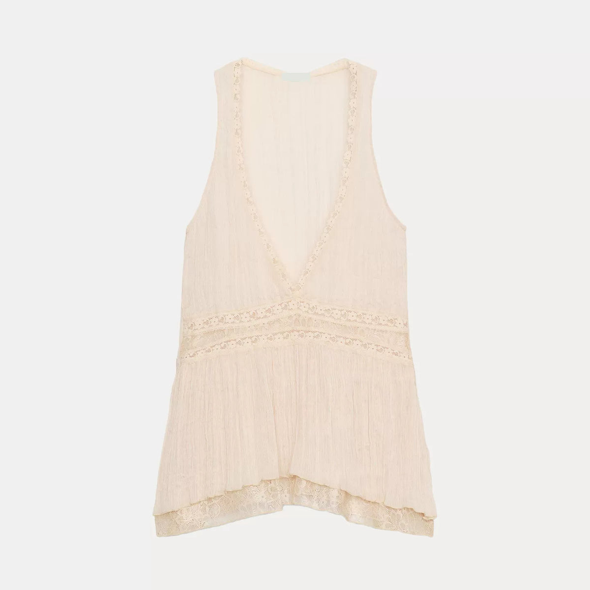 Asymmetric Lace-Panel Sleeveless Top