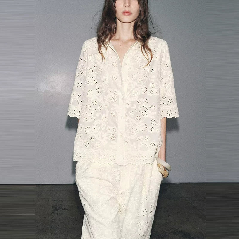 Cutwork Embroidered Shirt and Trousers Set