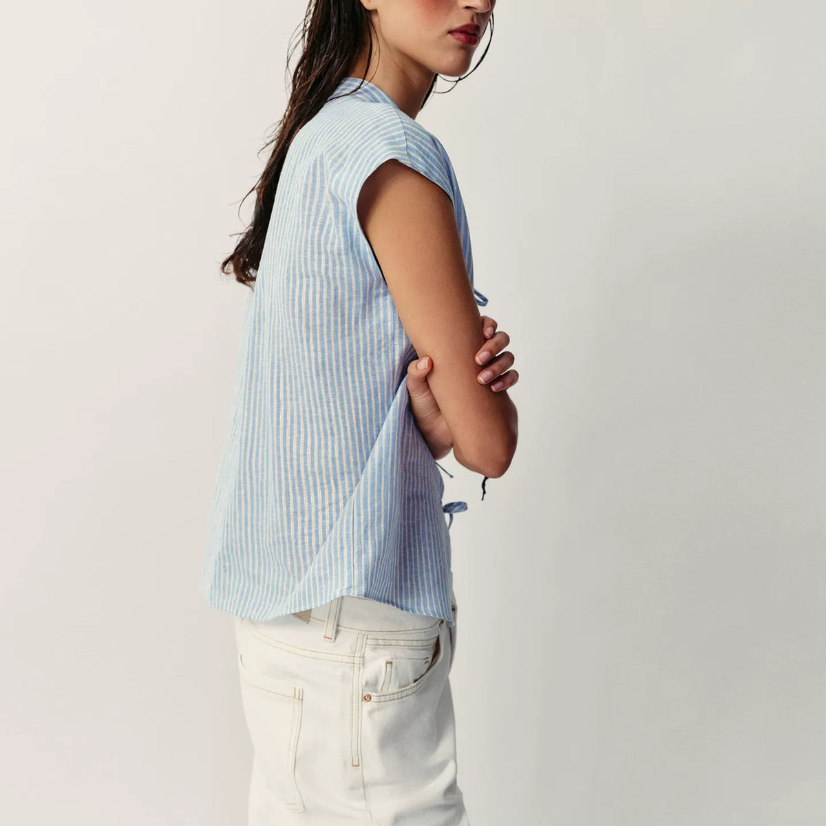 Striped Bow-Tie Sleeveless Shirt