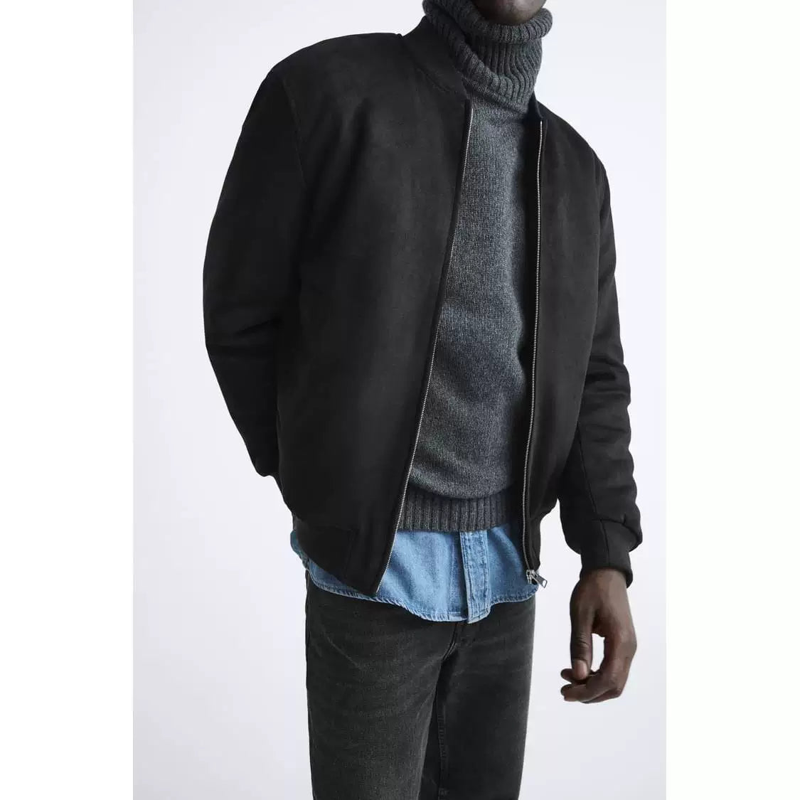 Suede-Effect Stand Collar Jacket