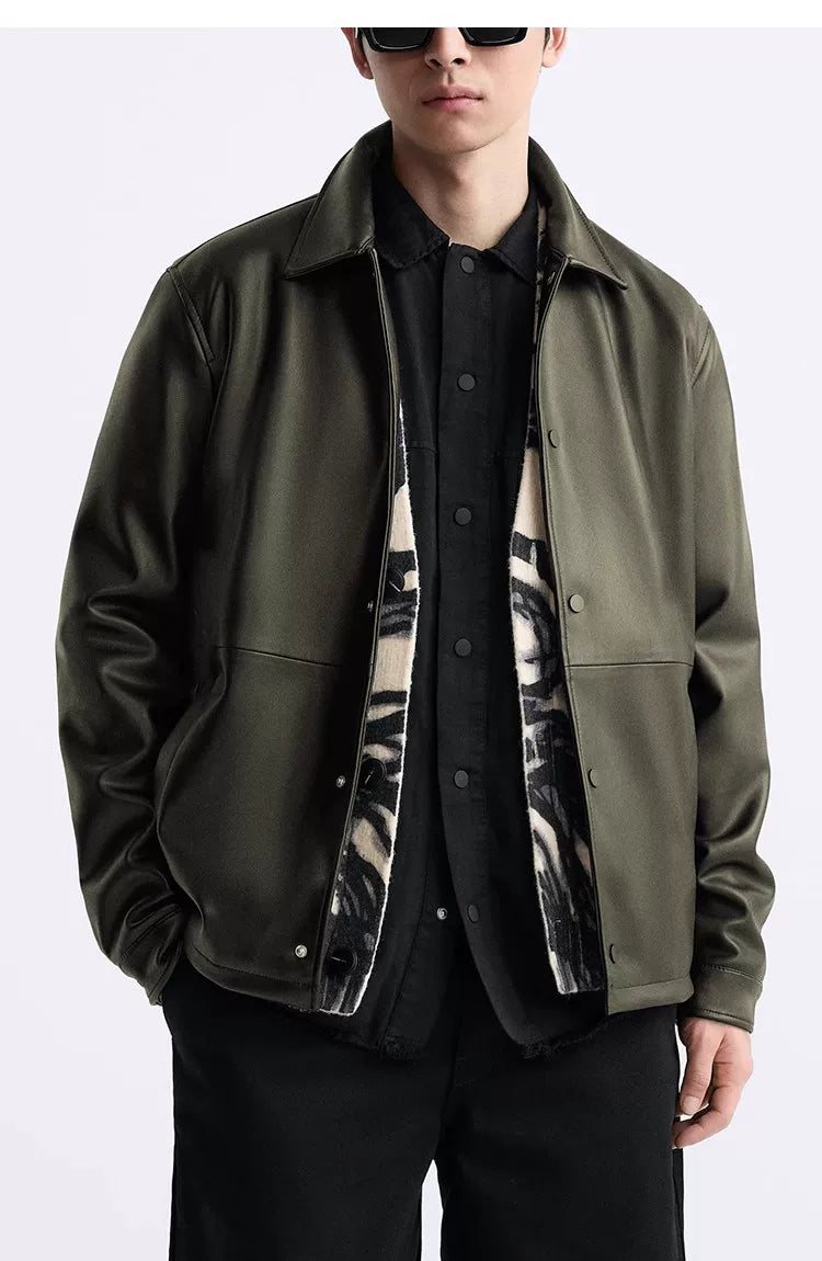 Faded Faux Leather Collar Jacket