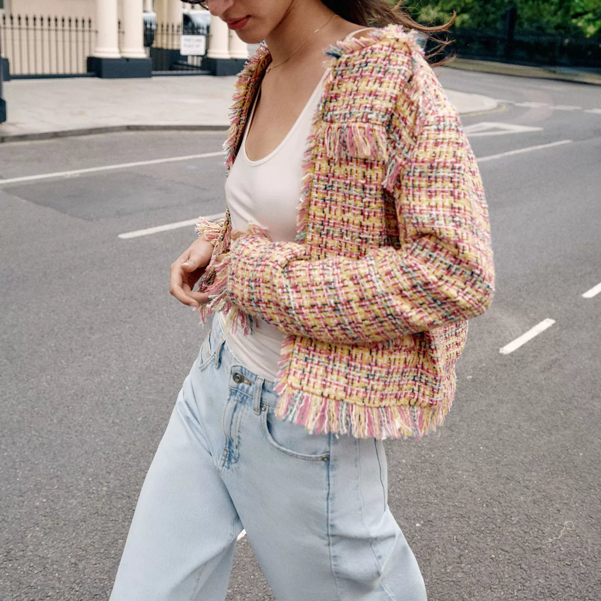 Fringe-Textured Open-Front Jacket