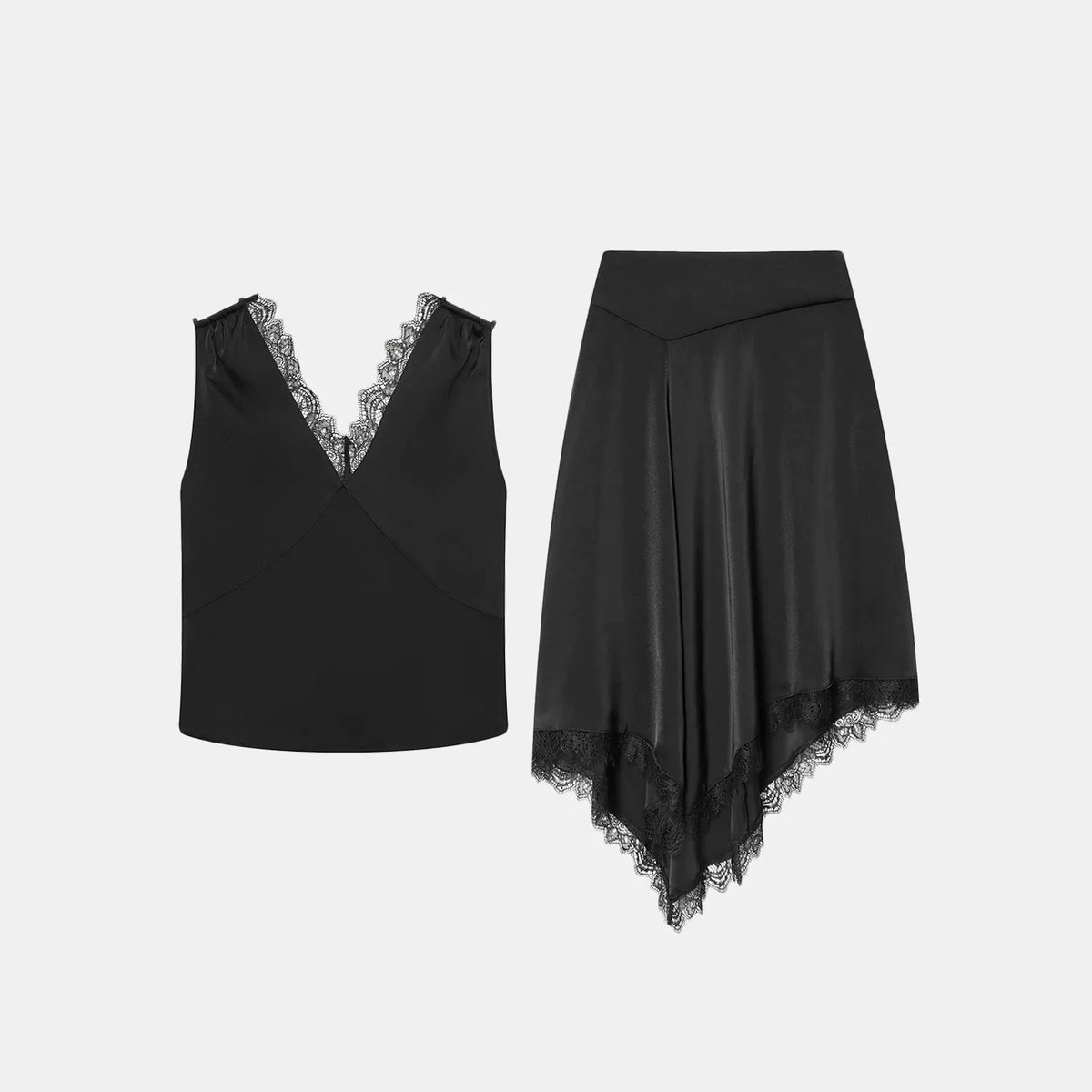 V-Neck Top and Lace Skirt Set