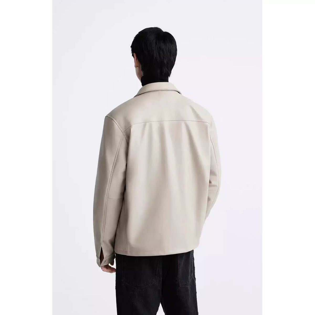 Faded Faux Leather Collar Jacket