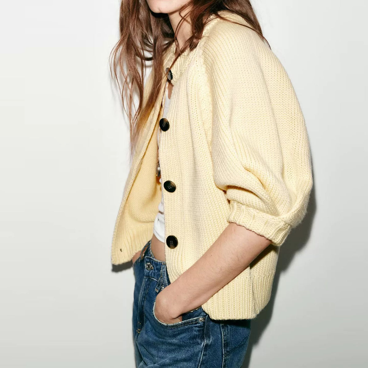 Puff Sleeve Knit Cardigan