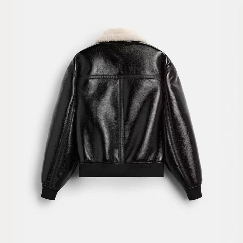 Faux Leather Fleece-Lined Jacket