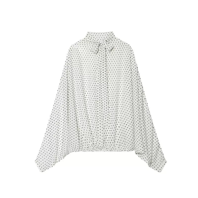 Polka Dot Bow Shirt and Midi Skirt Set