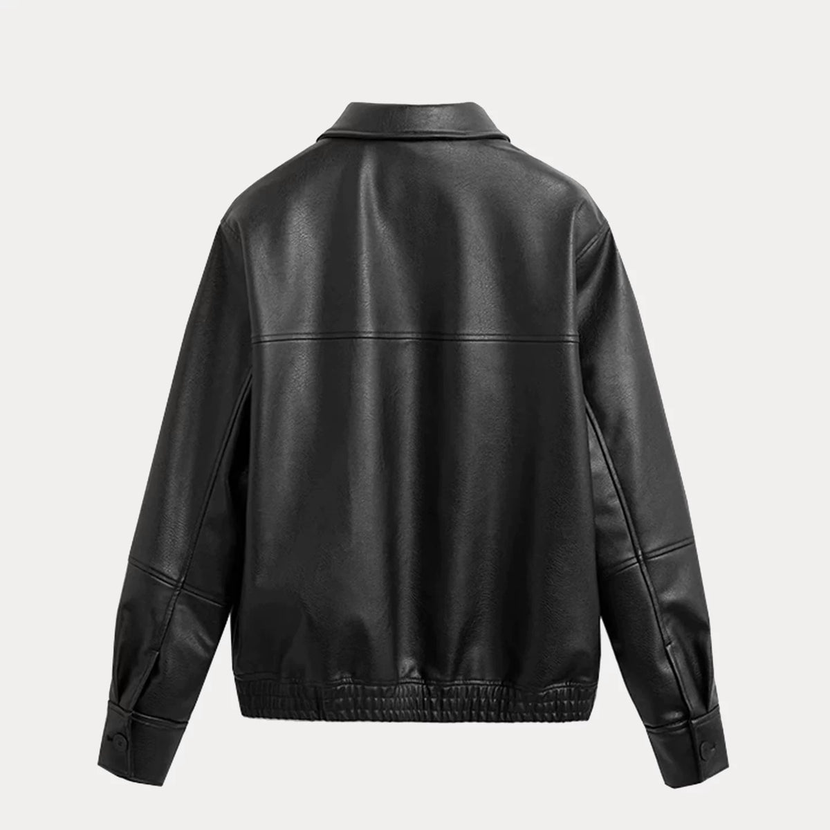 Faux Leather Collar Zip Jacket