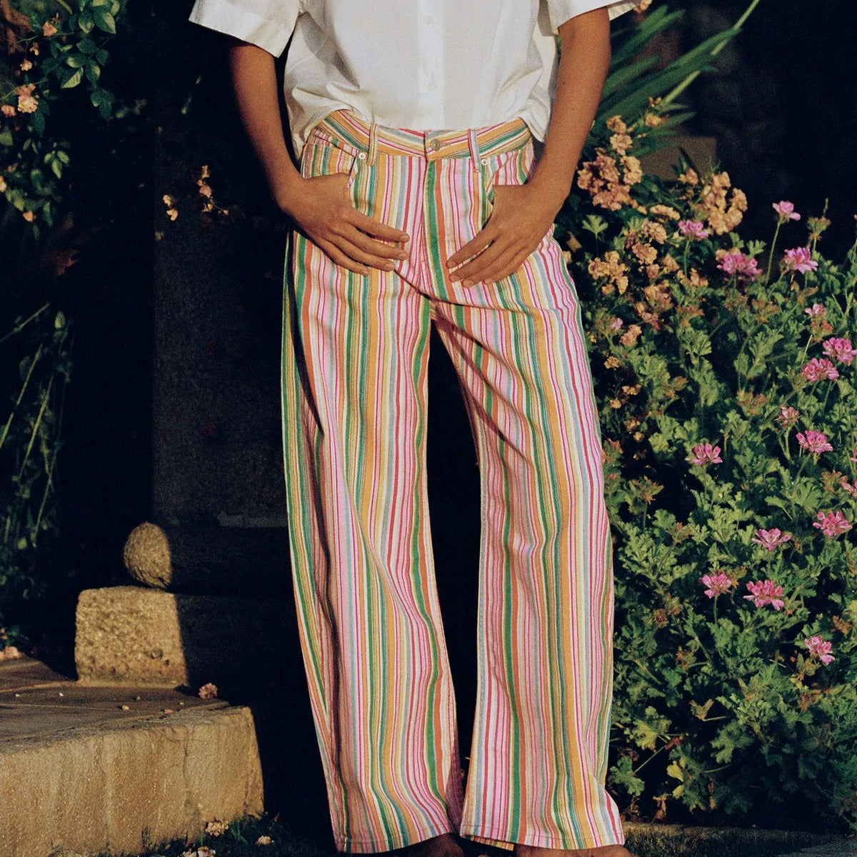 Striped Relaxed Mid-Rise Jeans
