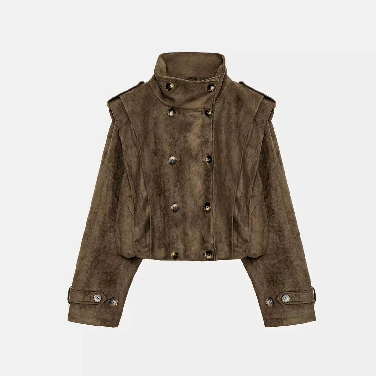 Pleated Stand-Collar Cropped Jacket