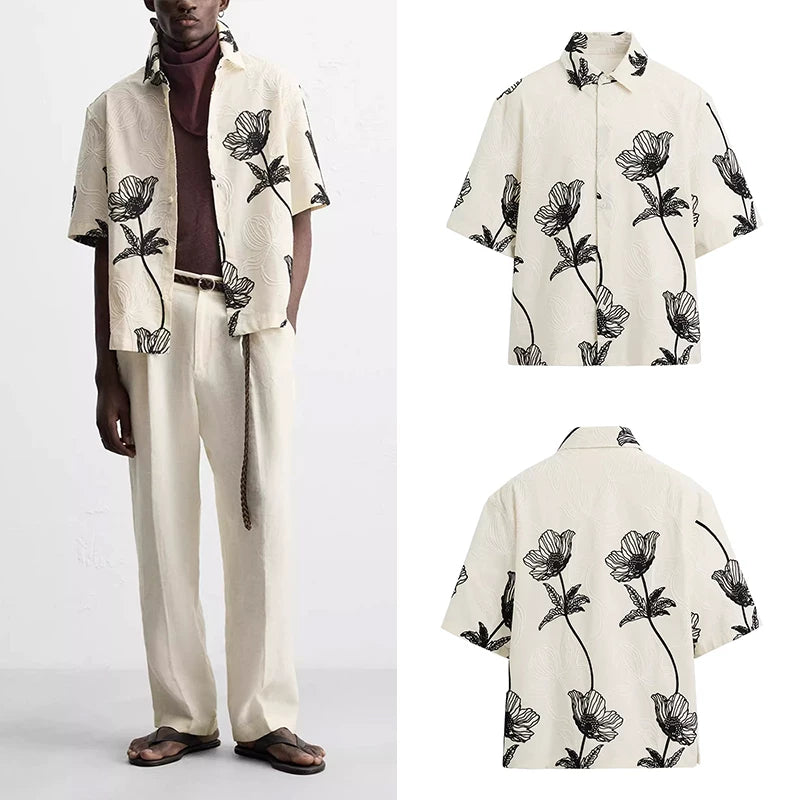 Contrast Embroidered Relaxed Shirt in Beige