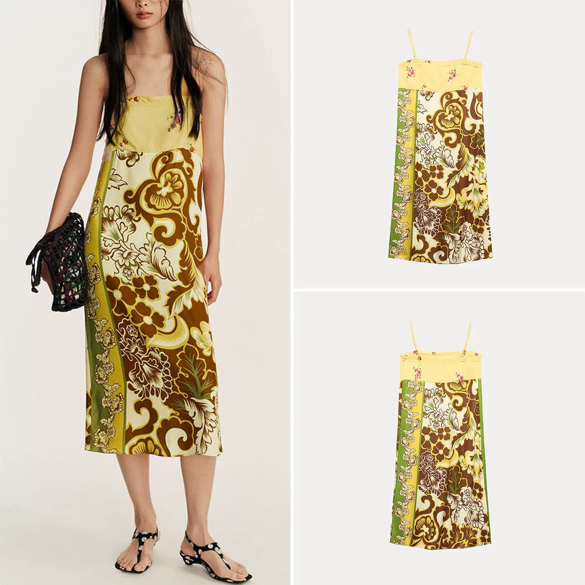 Placement Print Panelled Midi Dress