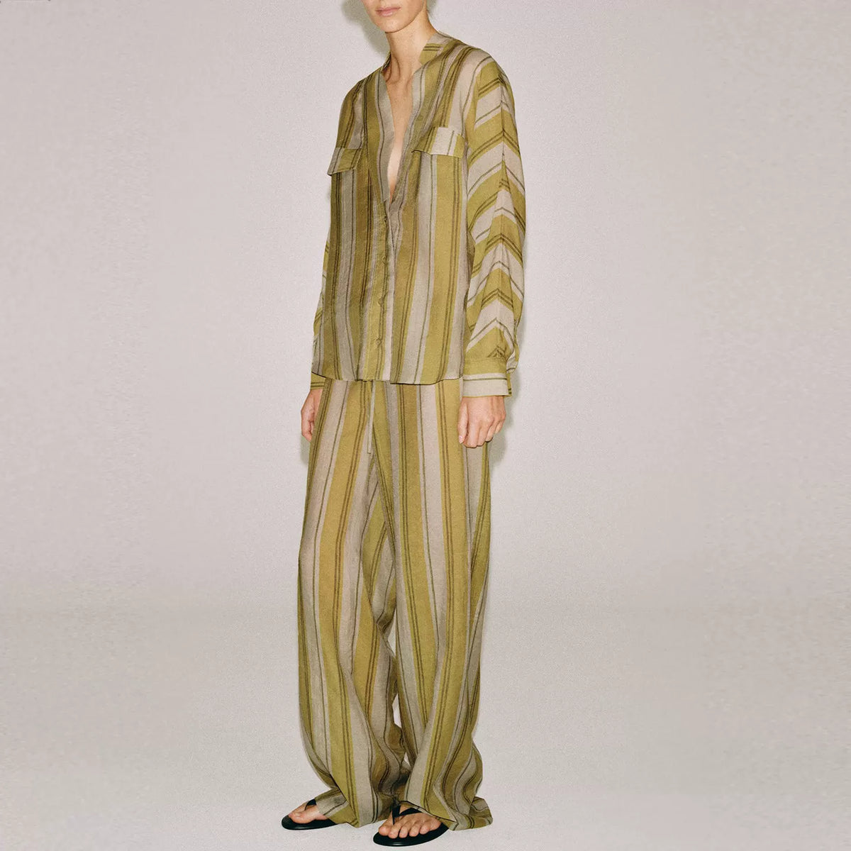 Striped Shirt and Tie-Waist Trousers Set