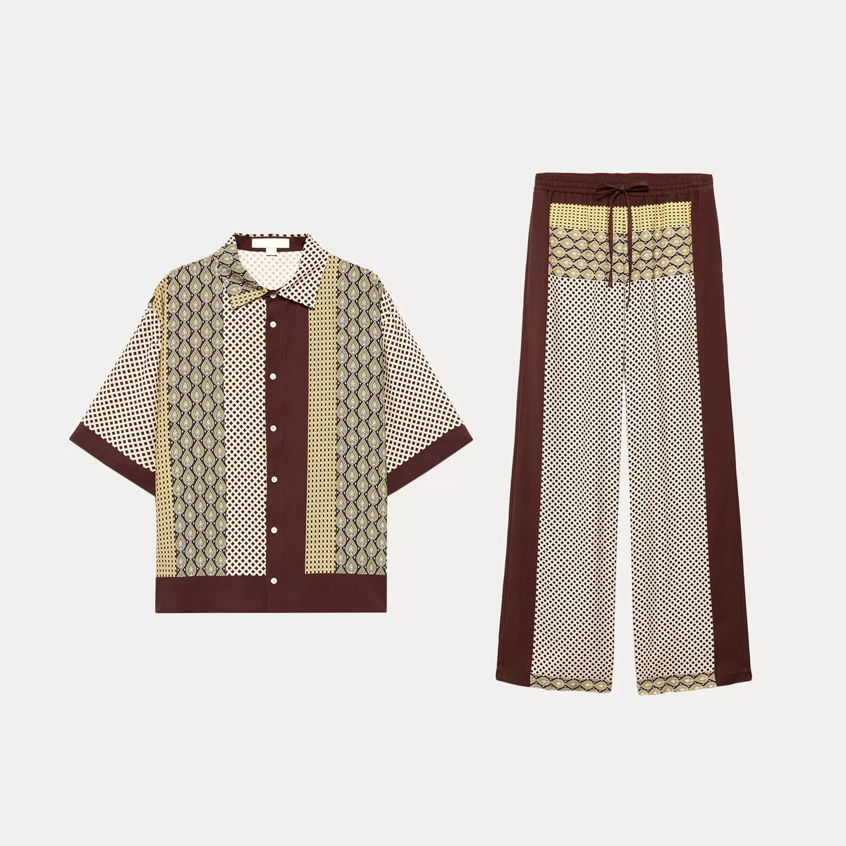 Contrast Short-Sleeve Shirt & Drape Trousers Set