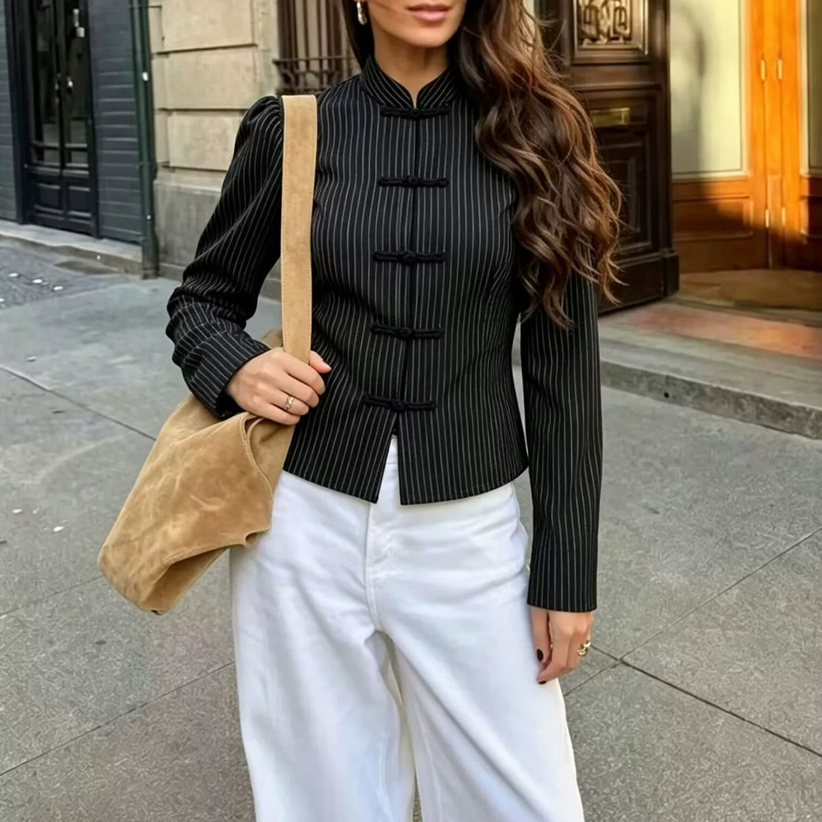 Striped Knot-Button Shirt