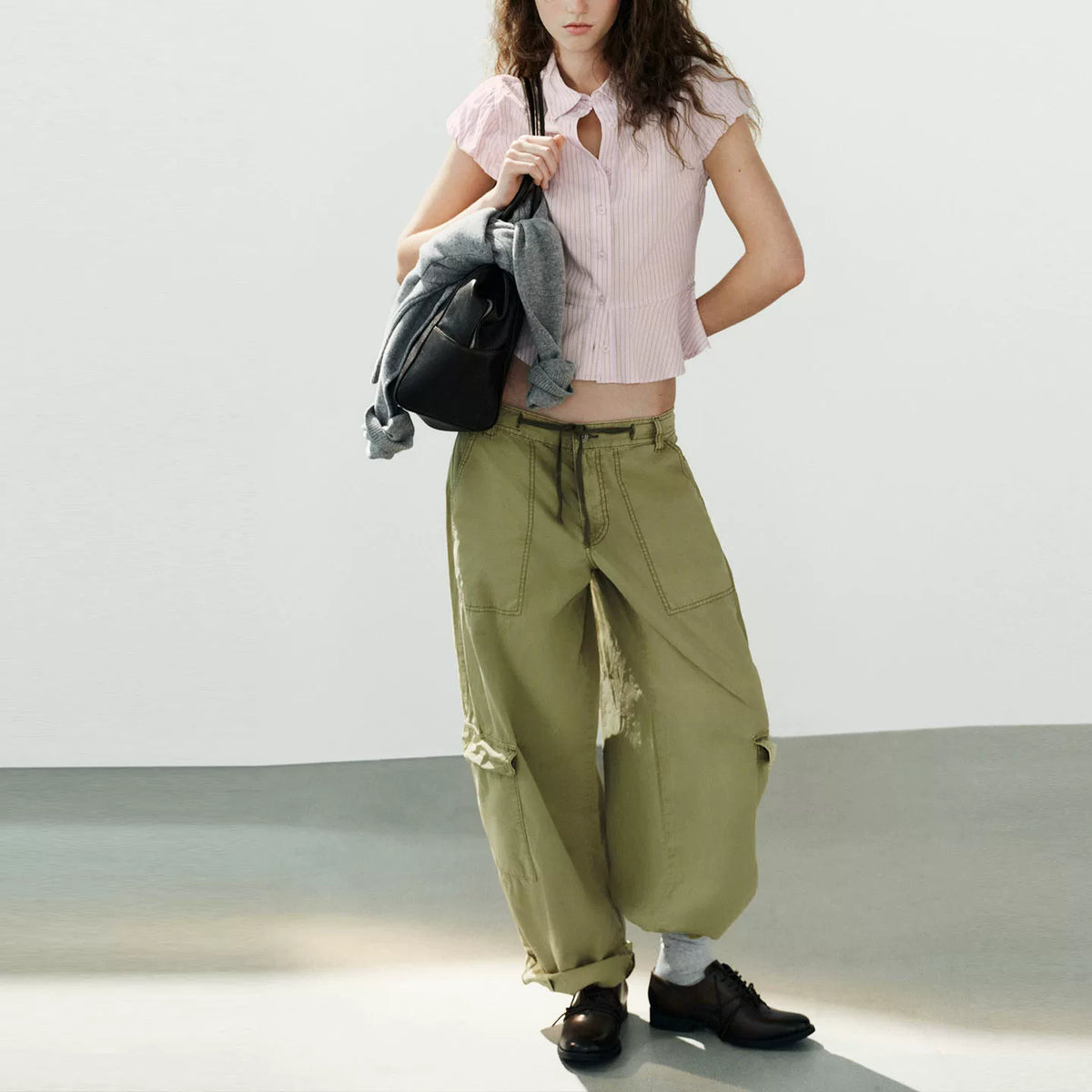 Puff-Sleeve Peplum Shirt