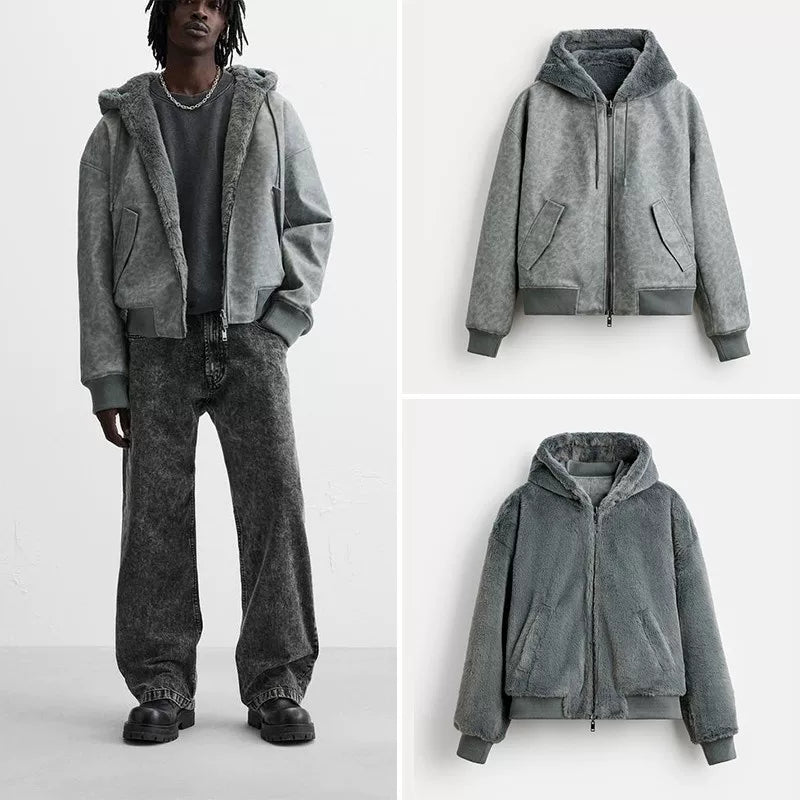 Reversible Hooded Pilot Jacket in Dark Gray