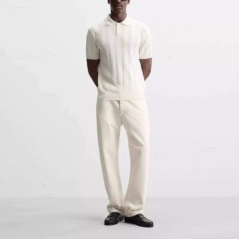Ribbed Knit Polo Shirt