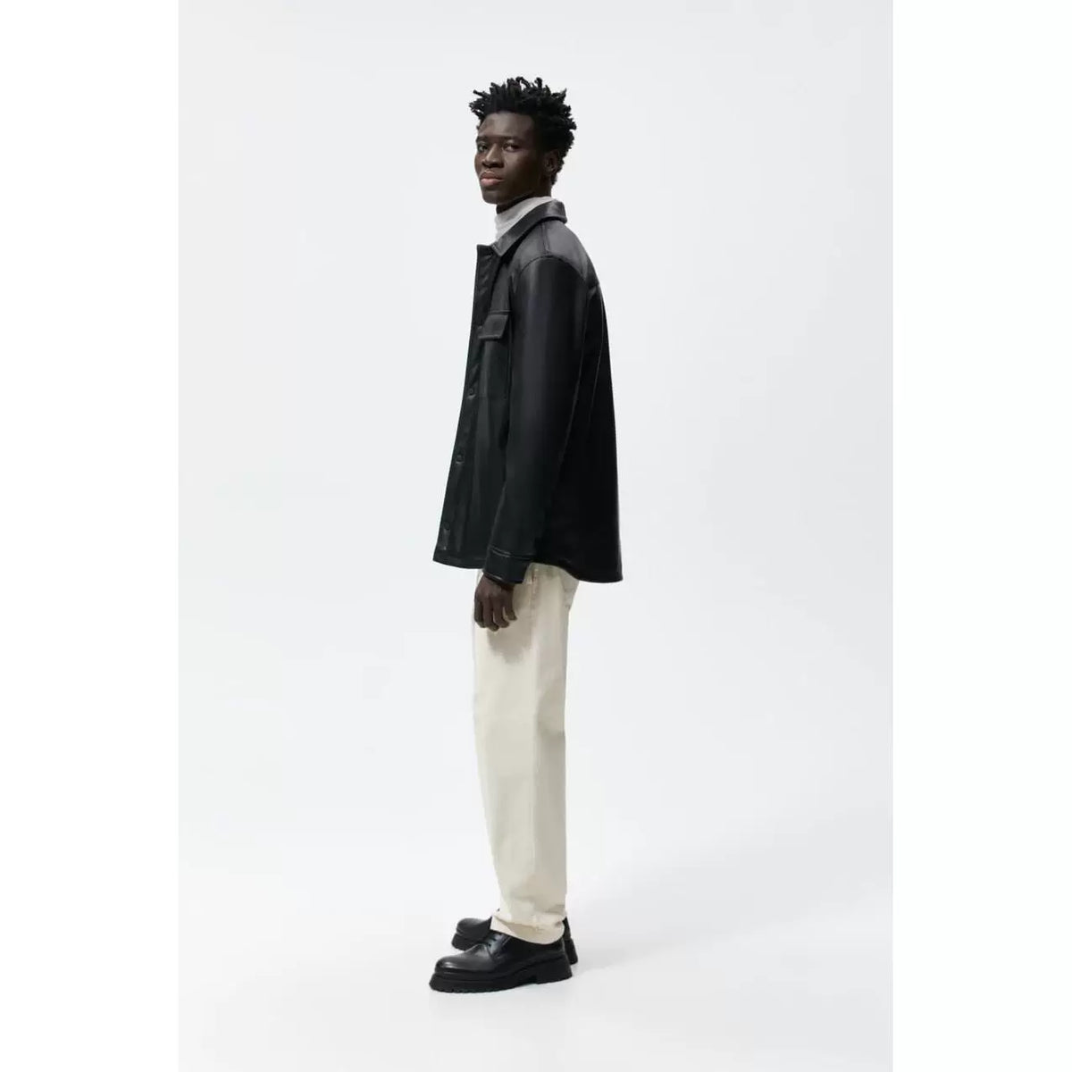 Faux Leather Shirt Jacket