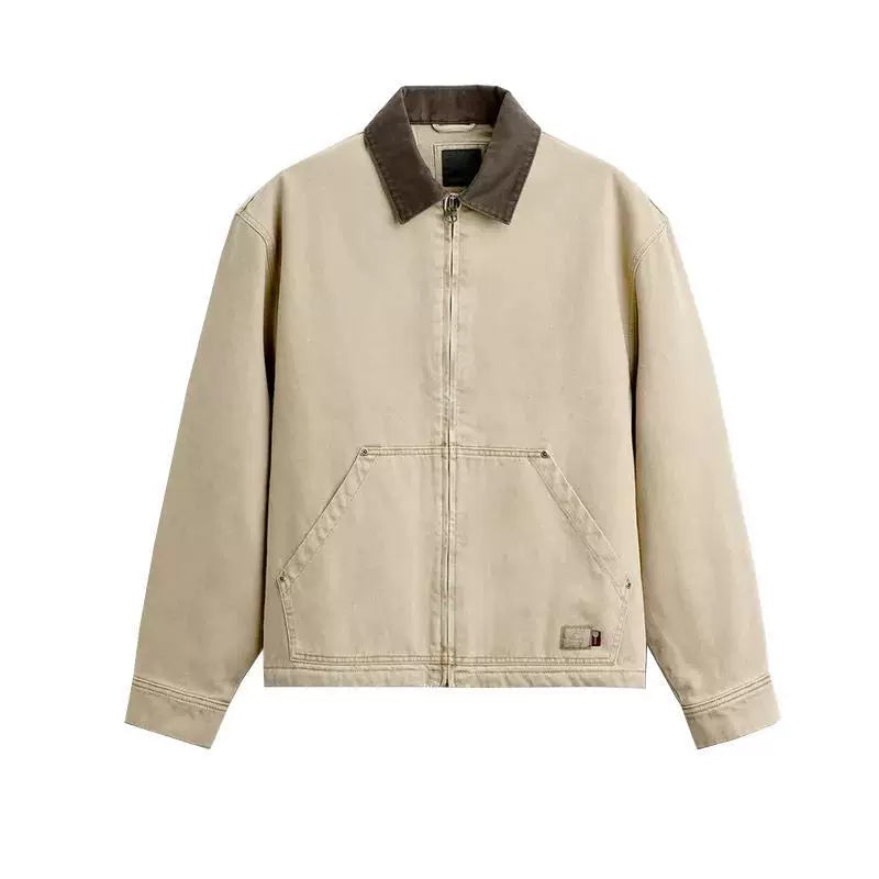 Contrast-Collar Cropped Zip Jacket