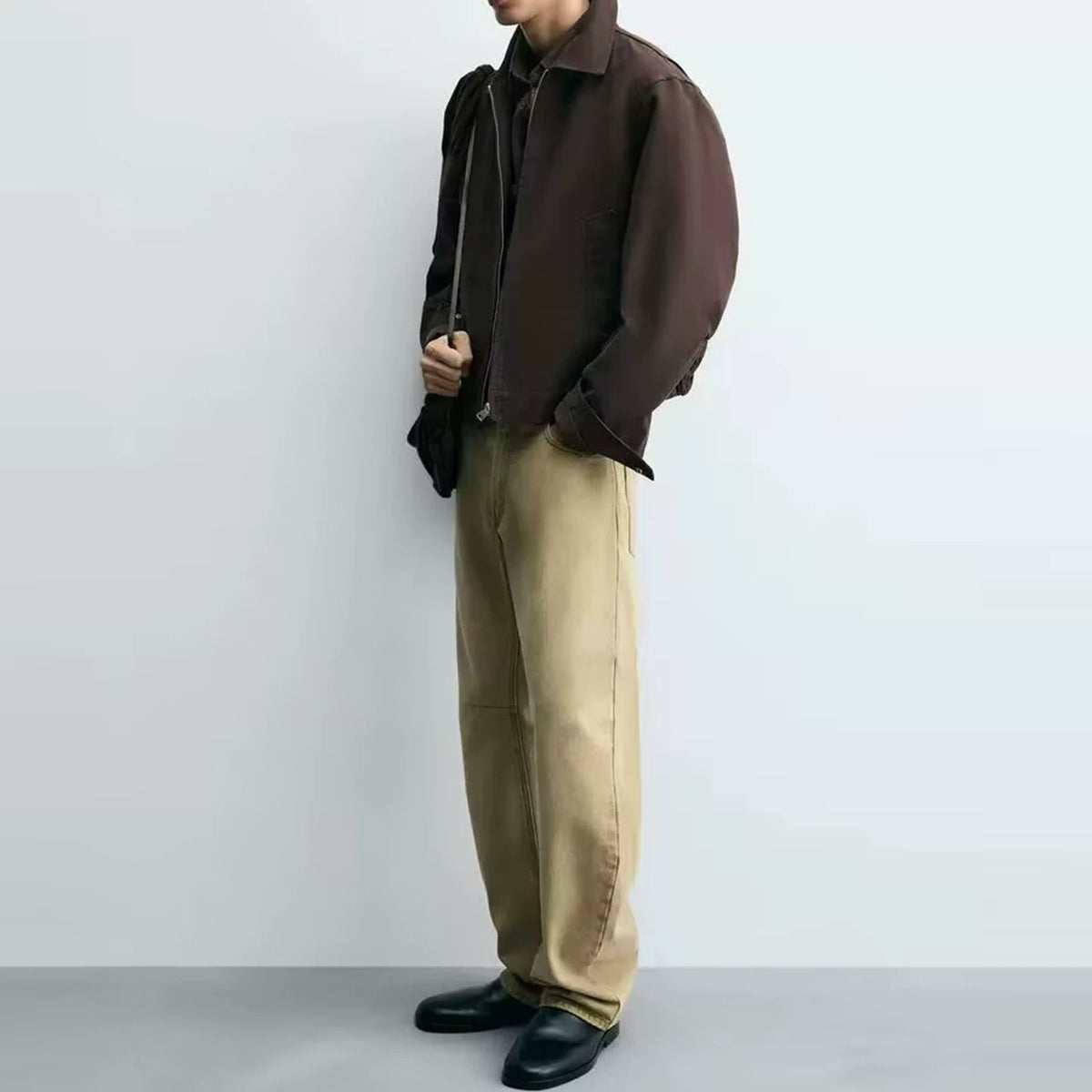 Cropped Elastic Hem Zip Jacket