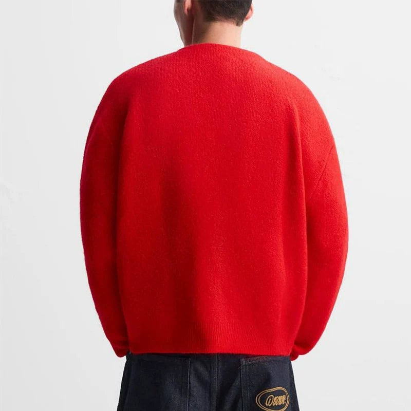 Red V-Neck Knit Cardigan