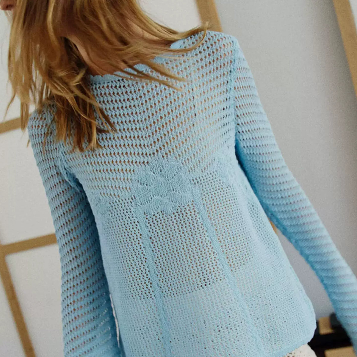Open-Knit Bell Sleeve Sweater