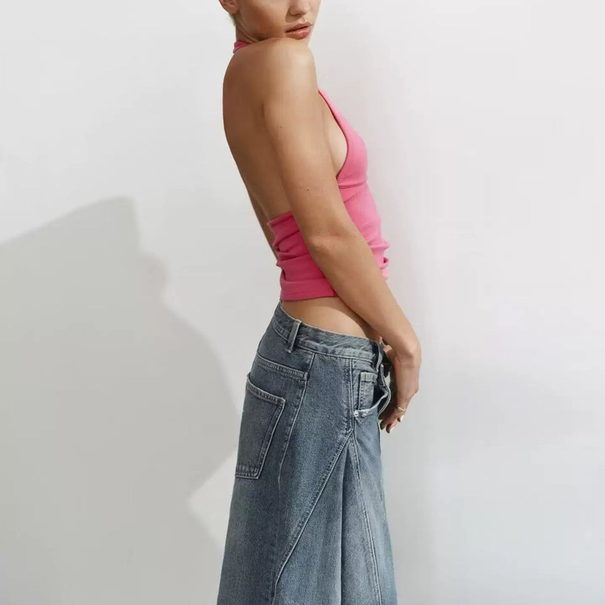 Asymmetric Denim Skirt