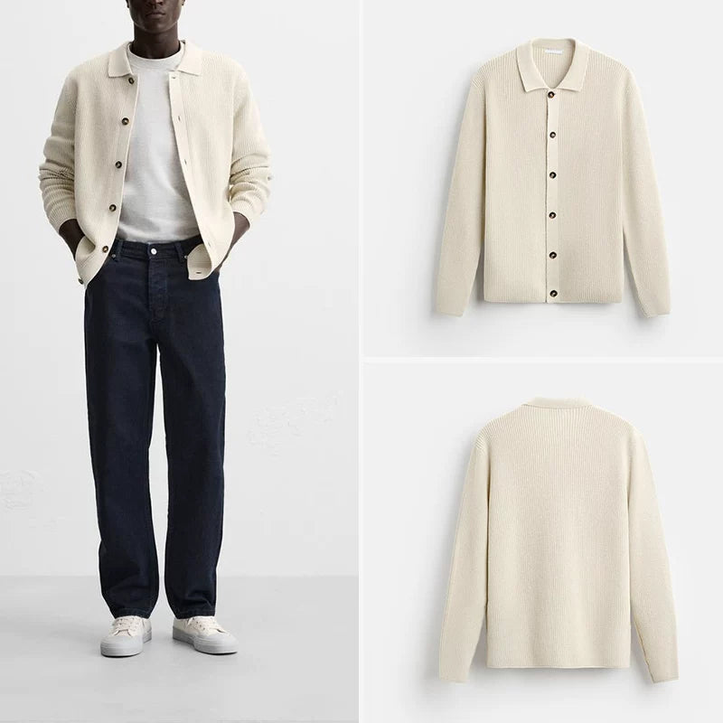 Textured Collared Knit Cardigan