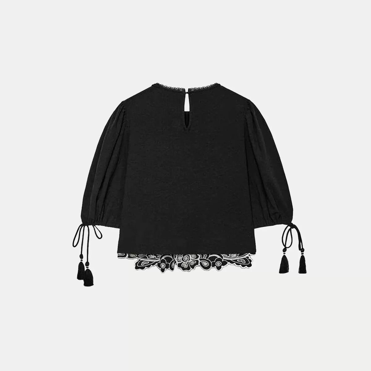 Contrast Embroidered Puff-Sleeve Blouse