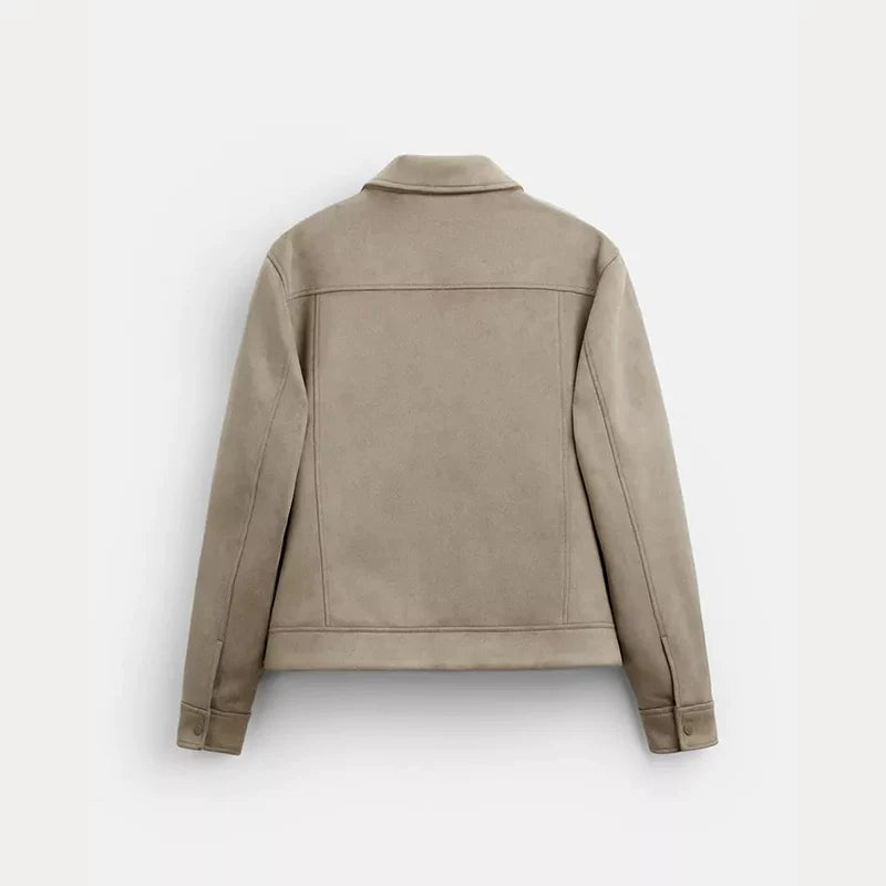Suede-Effect Short Lapel Jacket