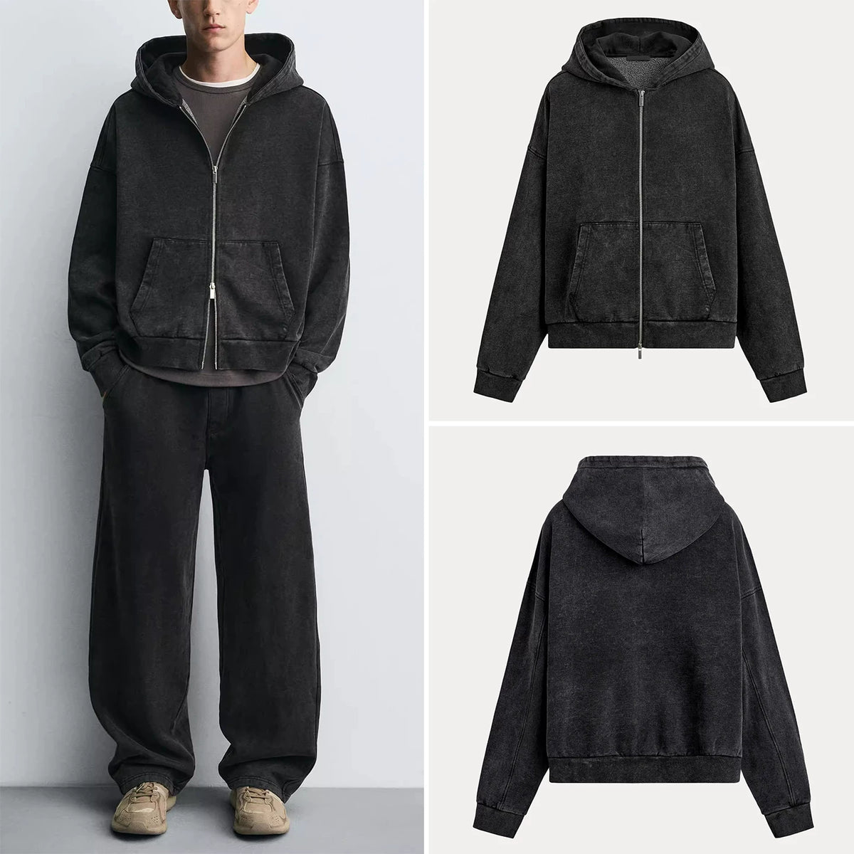 Washed Zip Hooded Sweatshirt