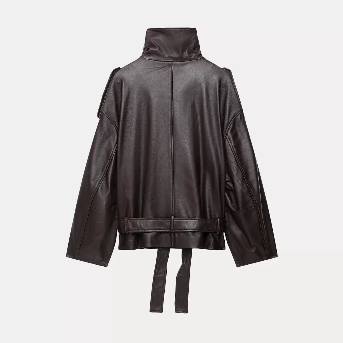 Belted Stand-Collar Jacket in Deep Eggplant Purple