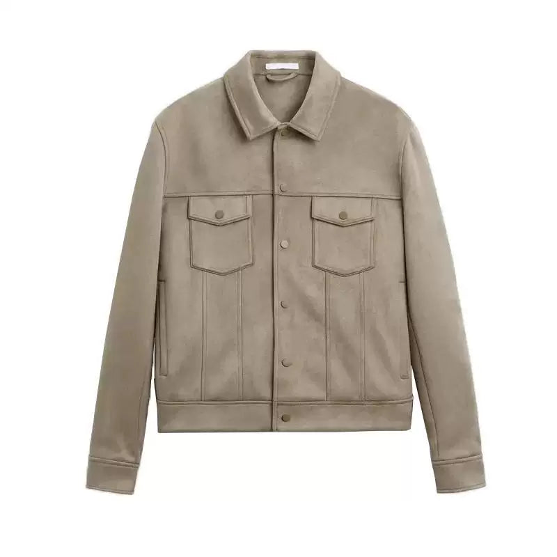 Suede-Effect Short Lapel Jacket
