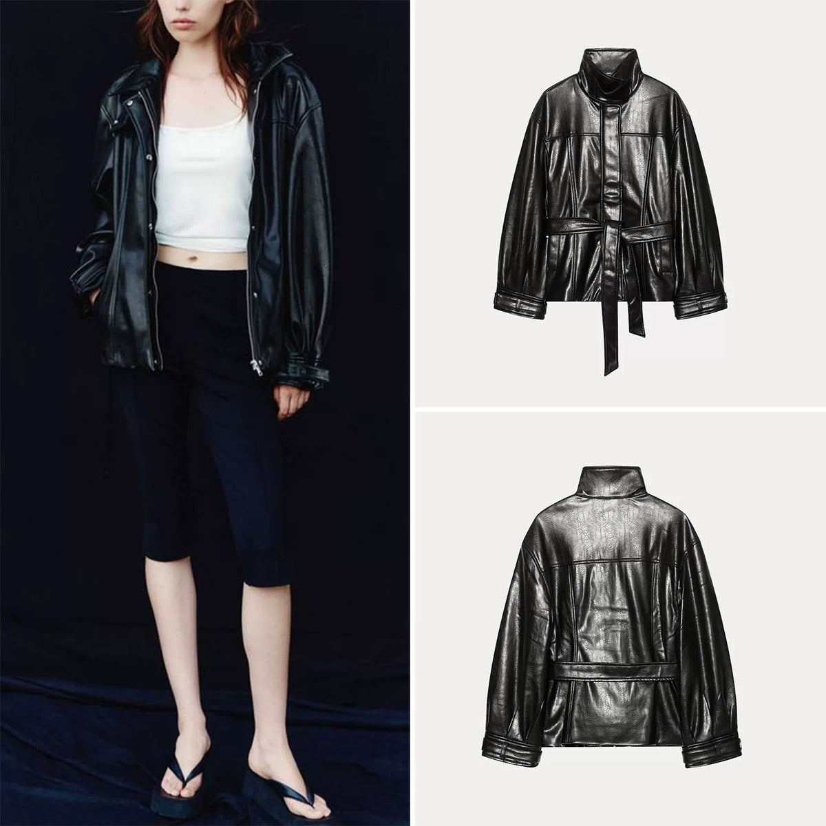 Stand-Collar Tie-Waist Jacket