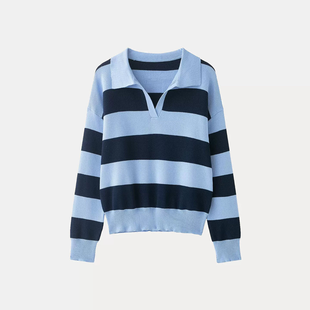 Long-Sleeve Striped Knit Polo