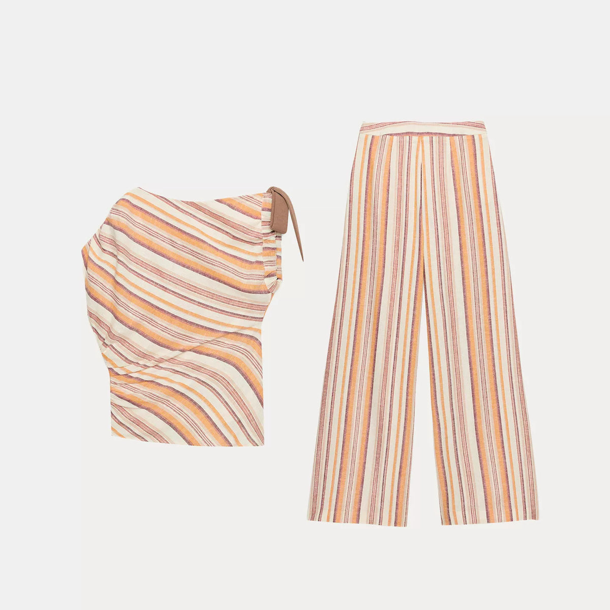 Striped Asymmetric Top & Wide-Leg Trousers Set