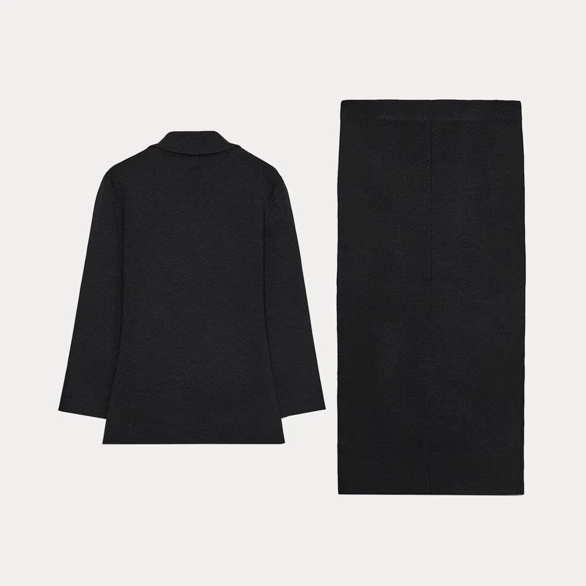 Knit Double-Breasted Jacket and Midi Skirt Set