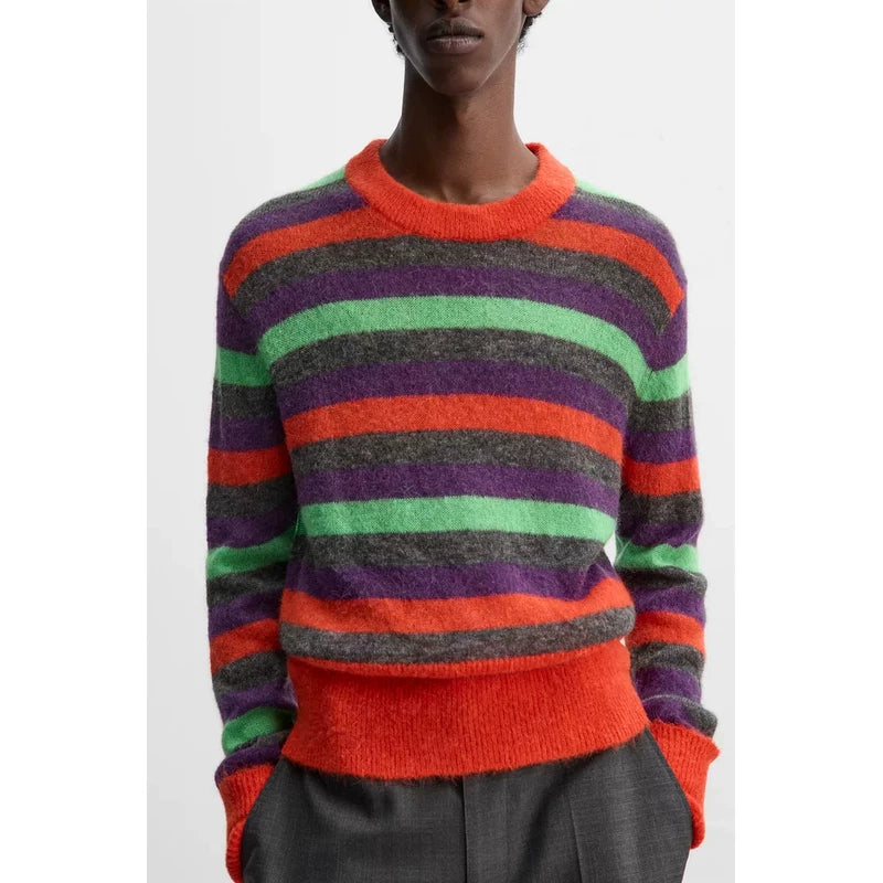 Colour-Block Striped Crew Knit