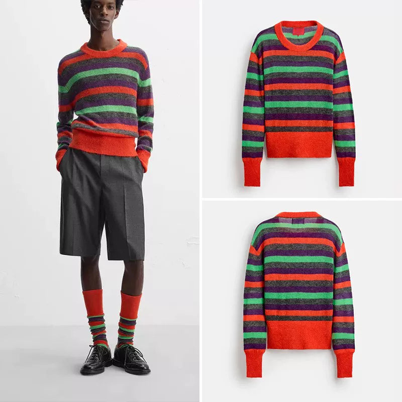 Colour-Block Striped Crew Knit