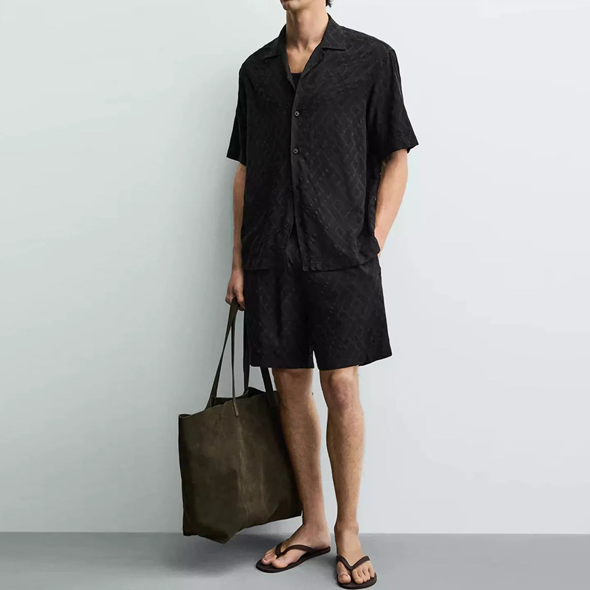Short-Sleeve Shirt and Jacquard Shorts Set