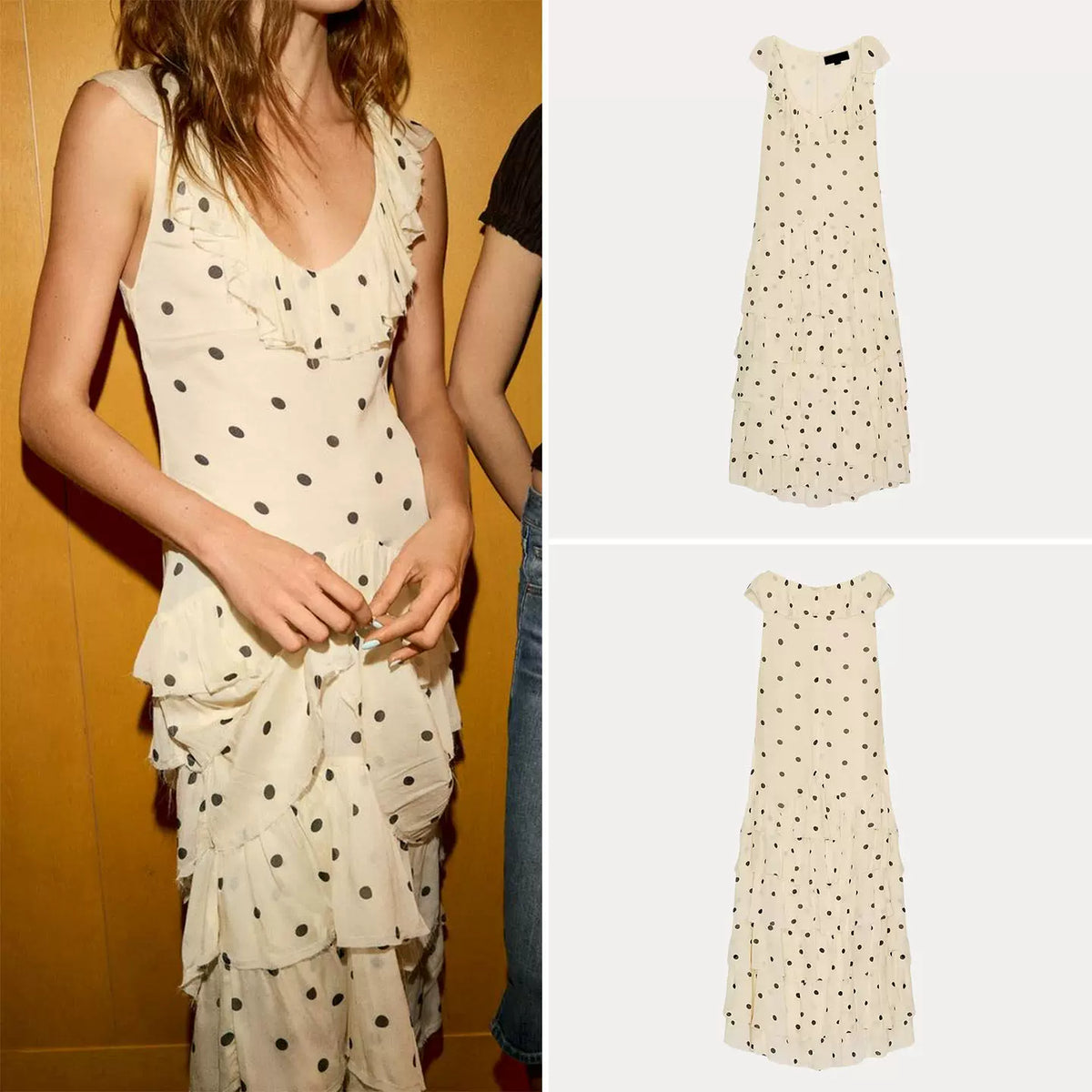 Polka Dot Asymmetric V-Neck Dress