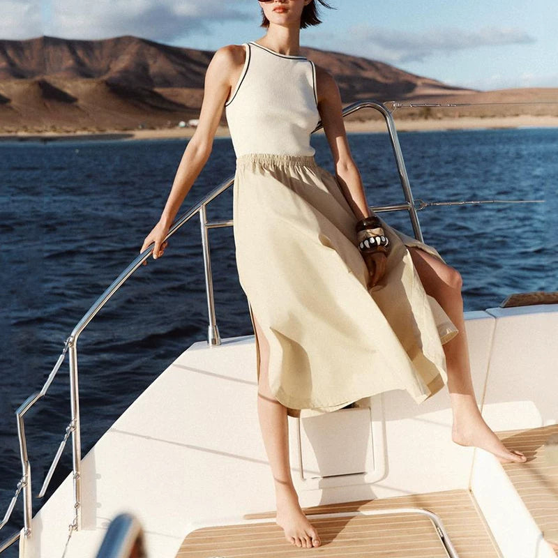 Striped Panelled Sleeveless Dress
