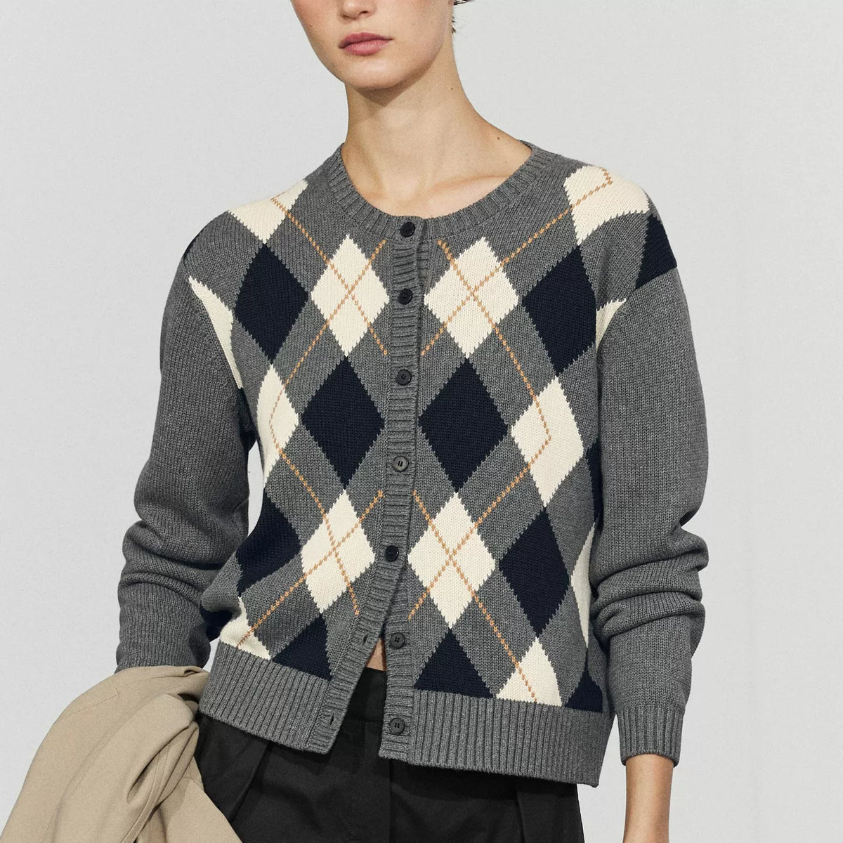 Rhombus Knit Cropped Cardigan