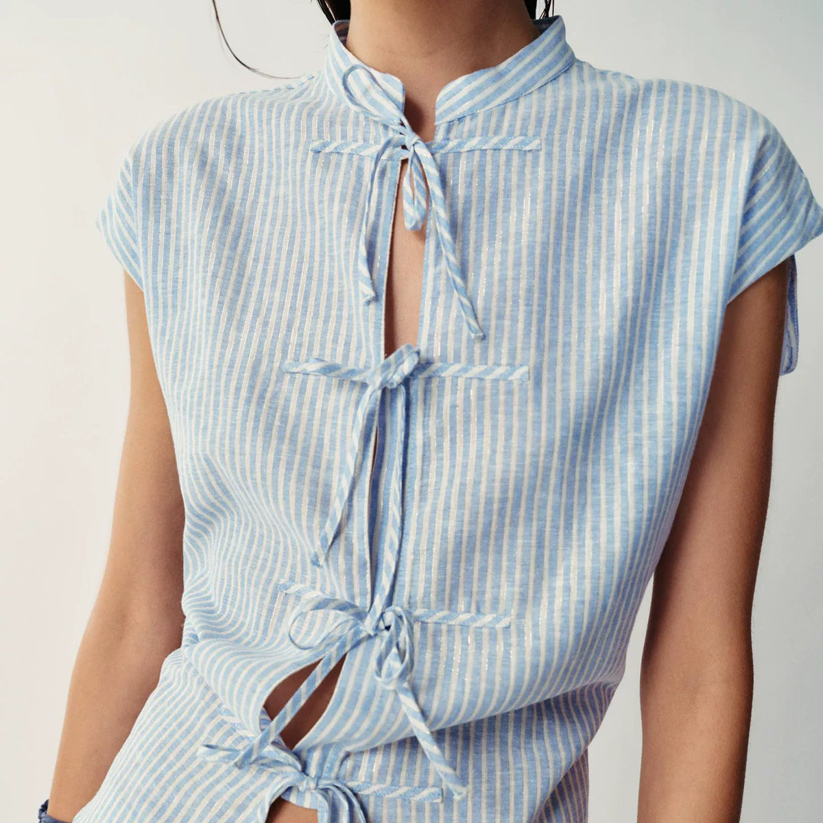 Striped Bow-Tie Sleeveless Shirt