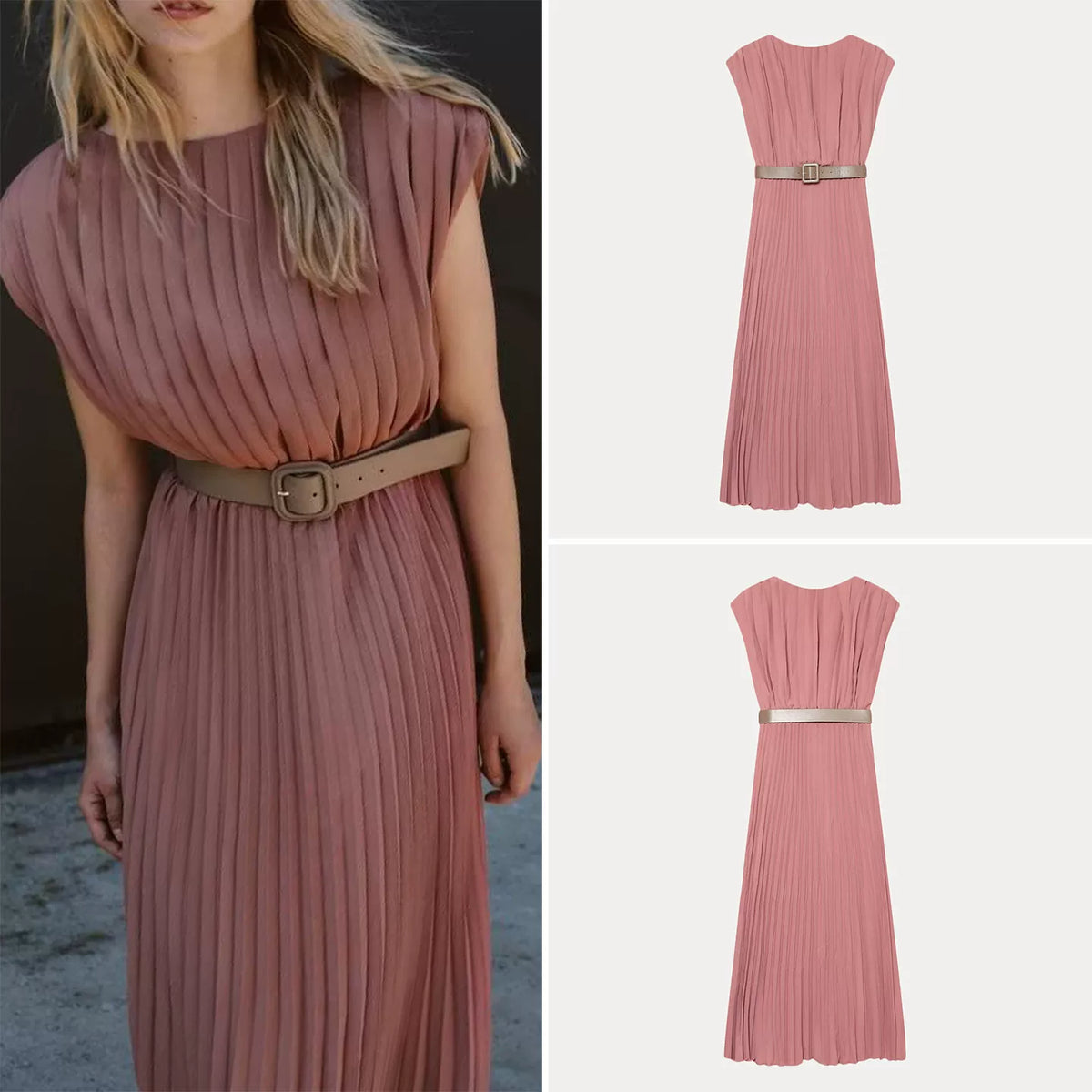 Belted Pleated Dress