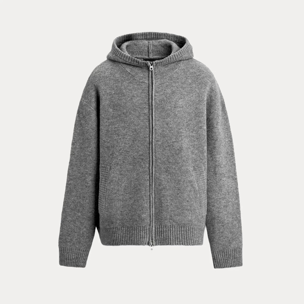 Hooded Zip Knit Jacket in Gray