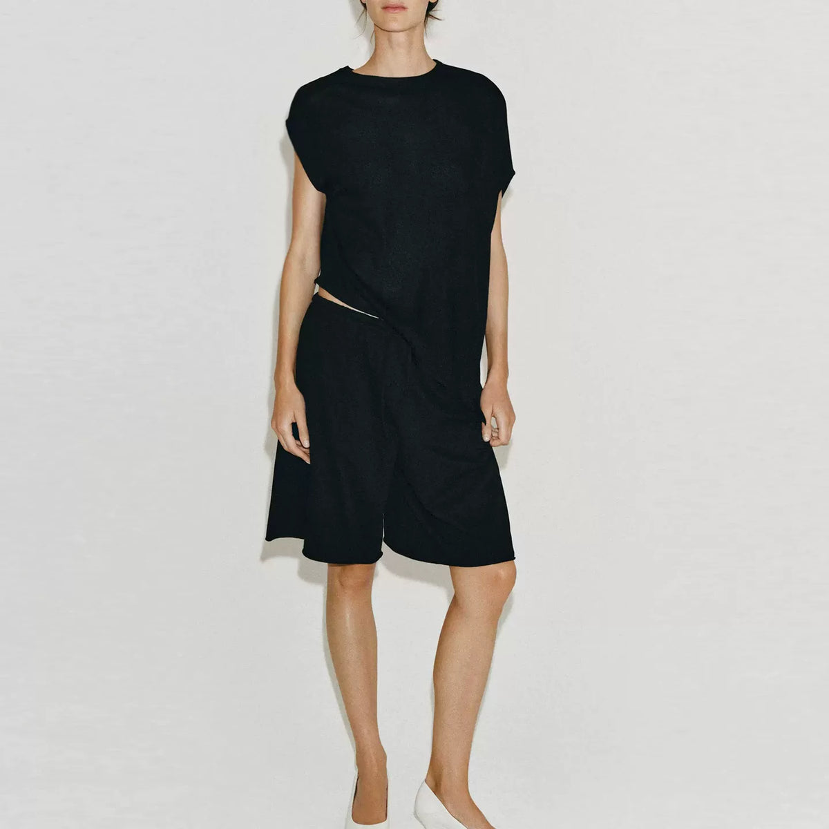 Asymmetric Wide-Sleeve Knit Top
