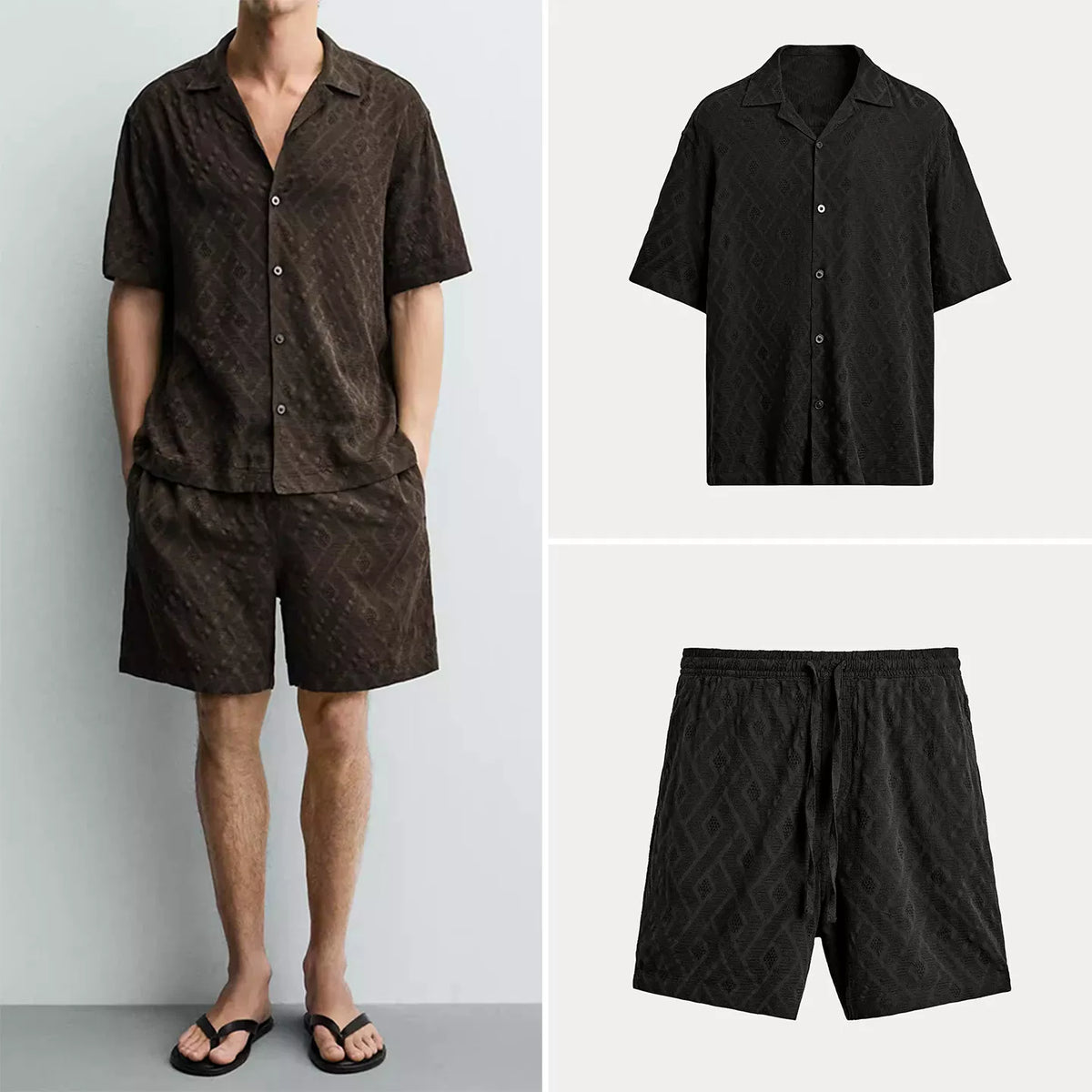 Short-Sleeve Shirt and Jacquard Shorts Set
